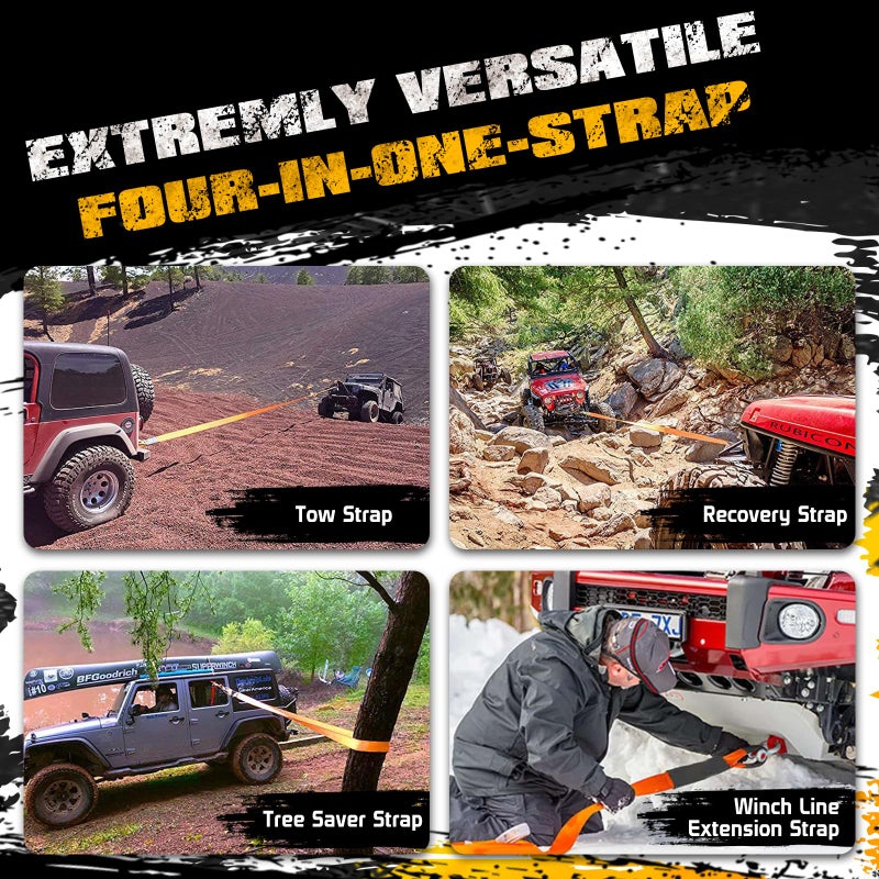 ORCISH Long Recovery Tow Straps, 2" x 66 FT Tow Straps Heavy Duty with Loops, Tow Rope for Truck, Vehicle Recovery Rope with Reinforced Loops and Protective Sleeves, Tree Saver Strap for Winching - Image 5